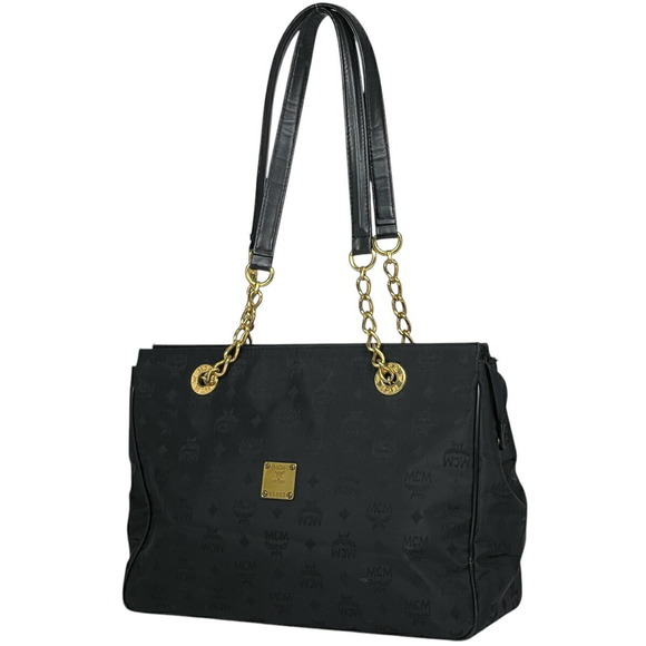 MCM Logogram Chain Shoulder Bag Visetos Nylon Black - Picture 1 of 8